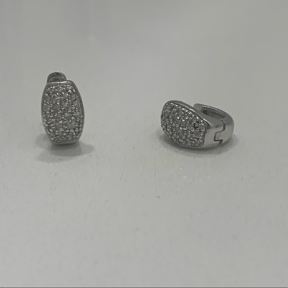 Pave Diamond and Sterling Silver Earrings